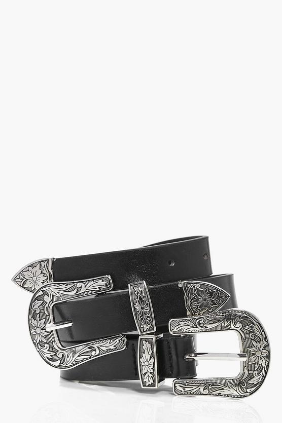 Lauren Floral Western Double Buckle Belt